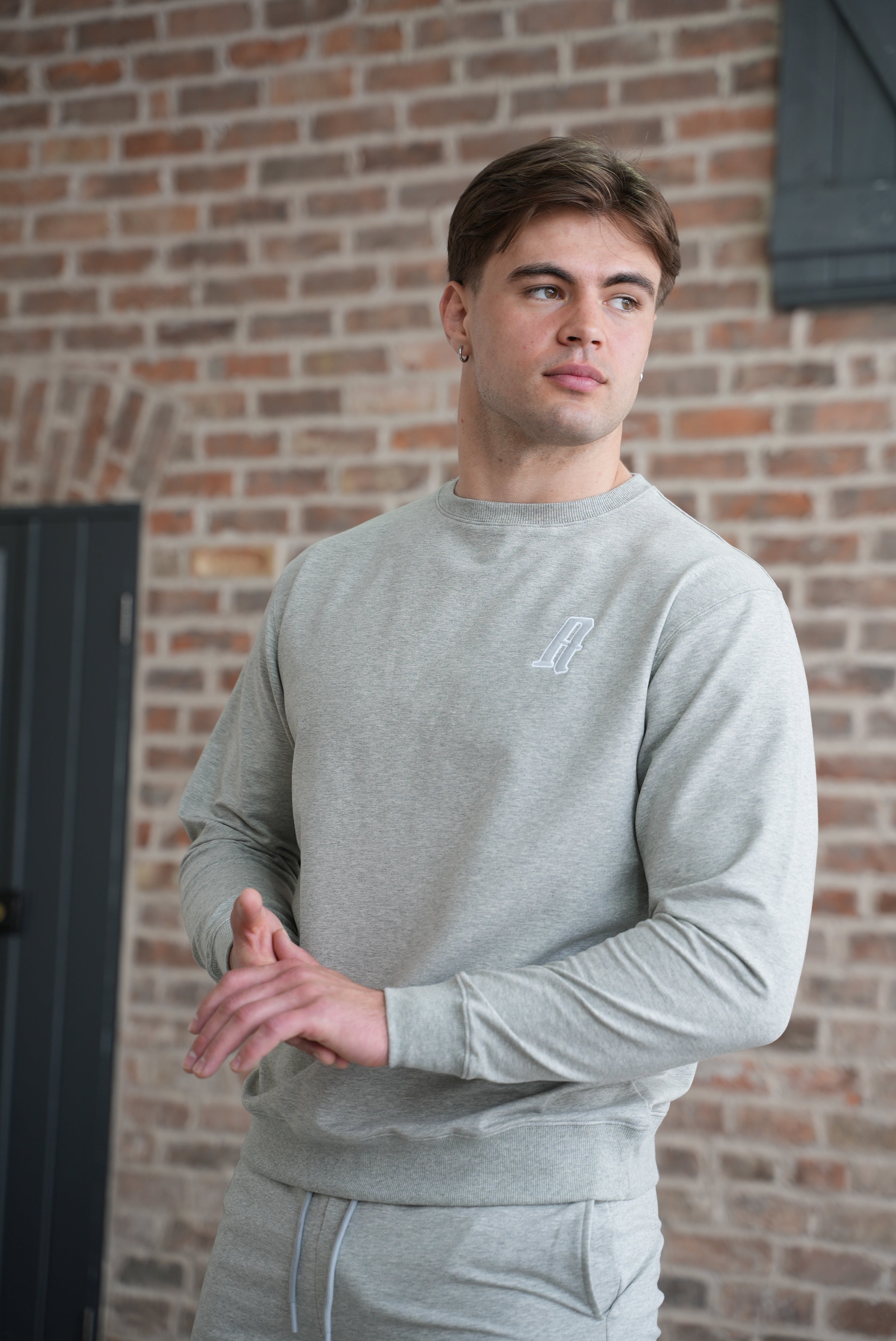 Men's Embroidery A Crew Neck Jumper Grey