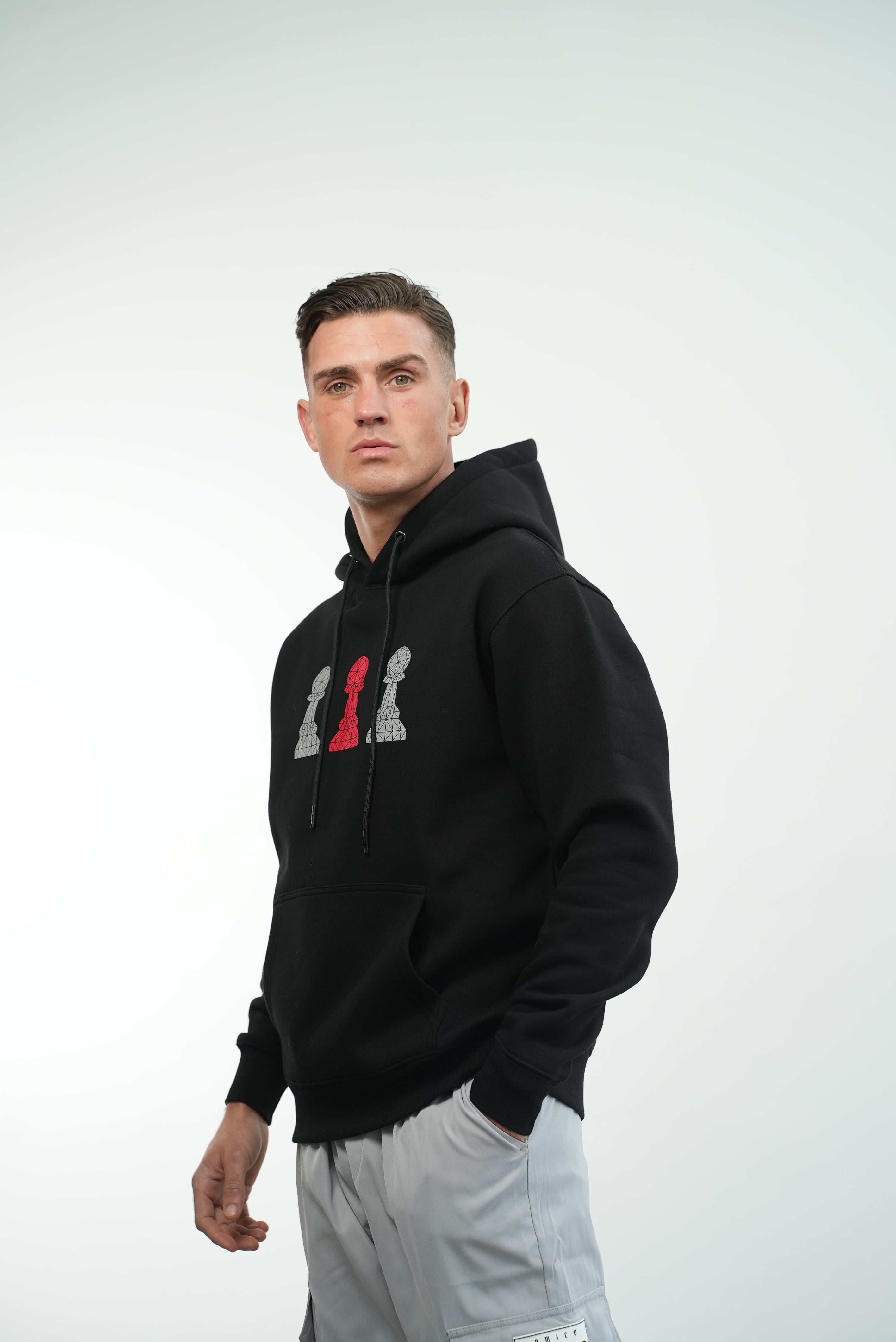 Men's Amico Black Red White Tri Pawn Hoodie