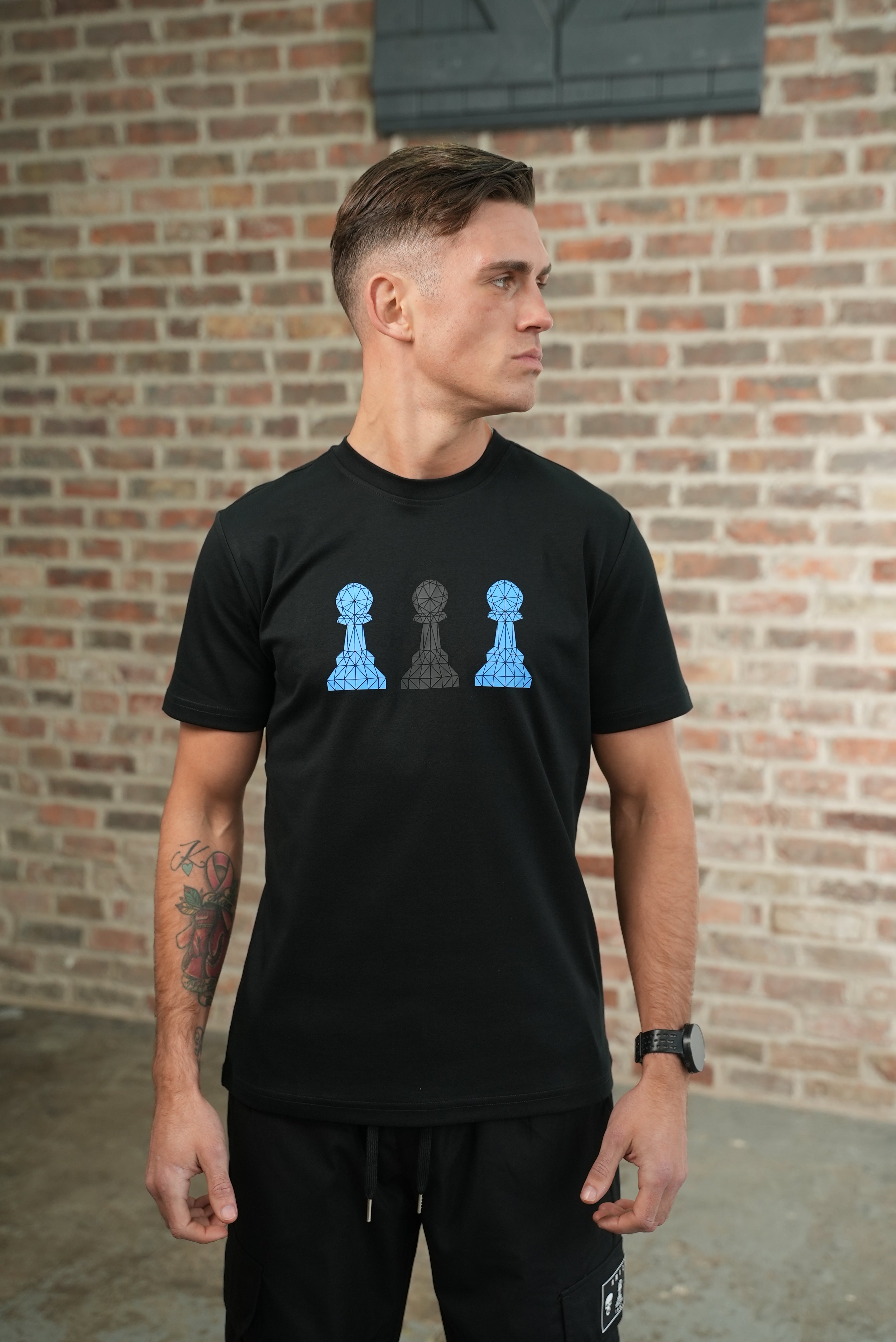 Men's Amico Black Tee Blue Black Blue Tri Pawn T-Shirt