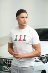 Tri Pawn Tee White Black Red Black