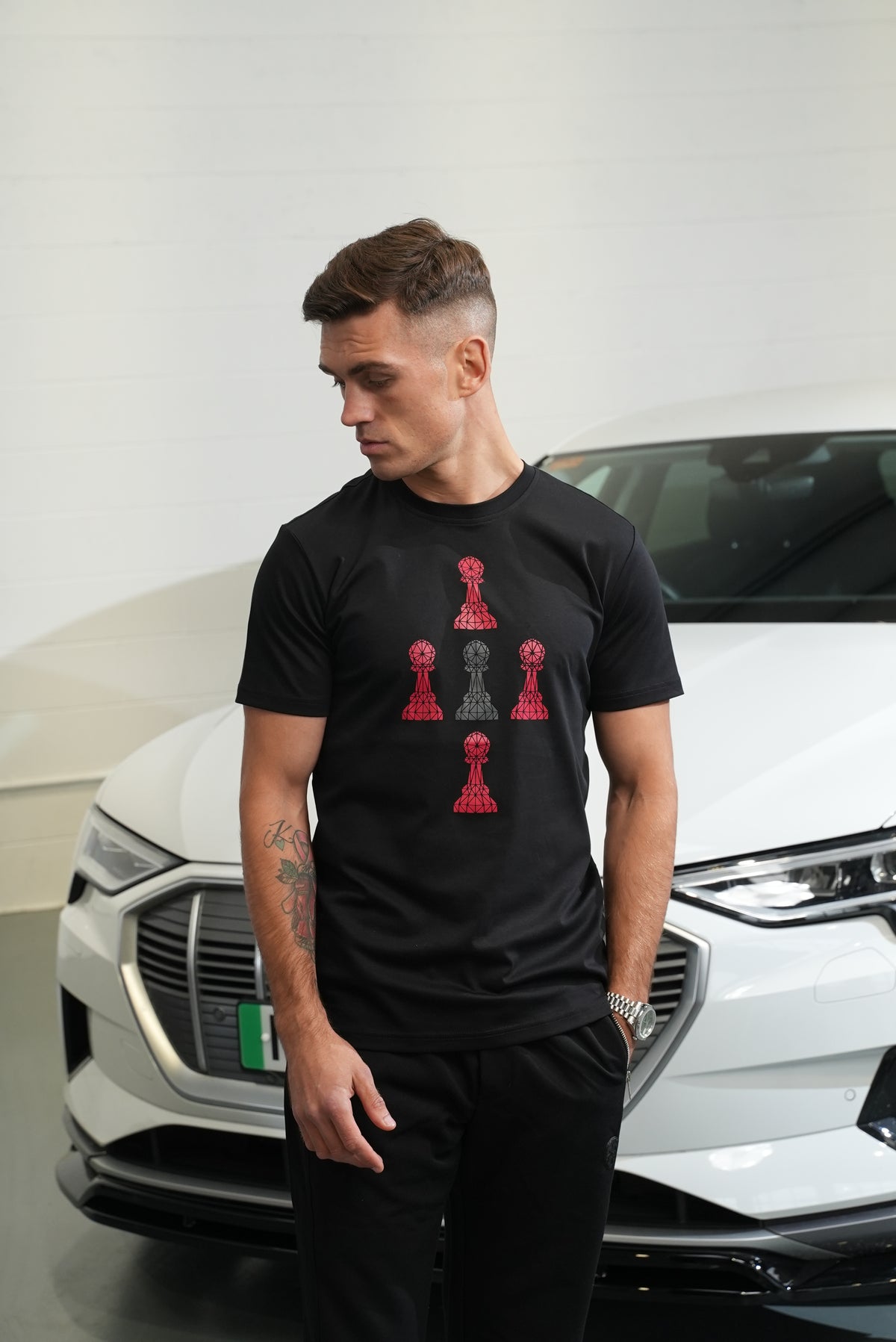 AW25 - Diamond Pawn Tee Black with Red Pawn