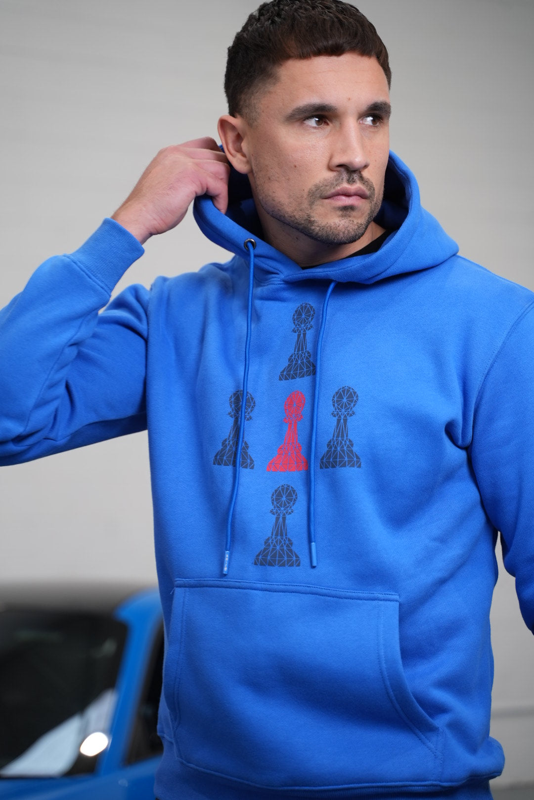 5 Pawn Hoodie Blue - 4 Black 1 Red Pawn