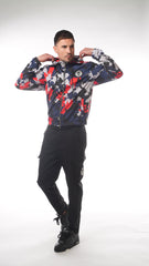 Round Skull Badge Red & Blue Camo Jacket