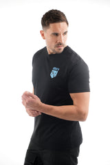 Amico Black Baby Blue Fist Crest Tee