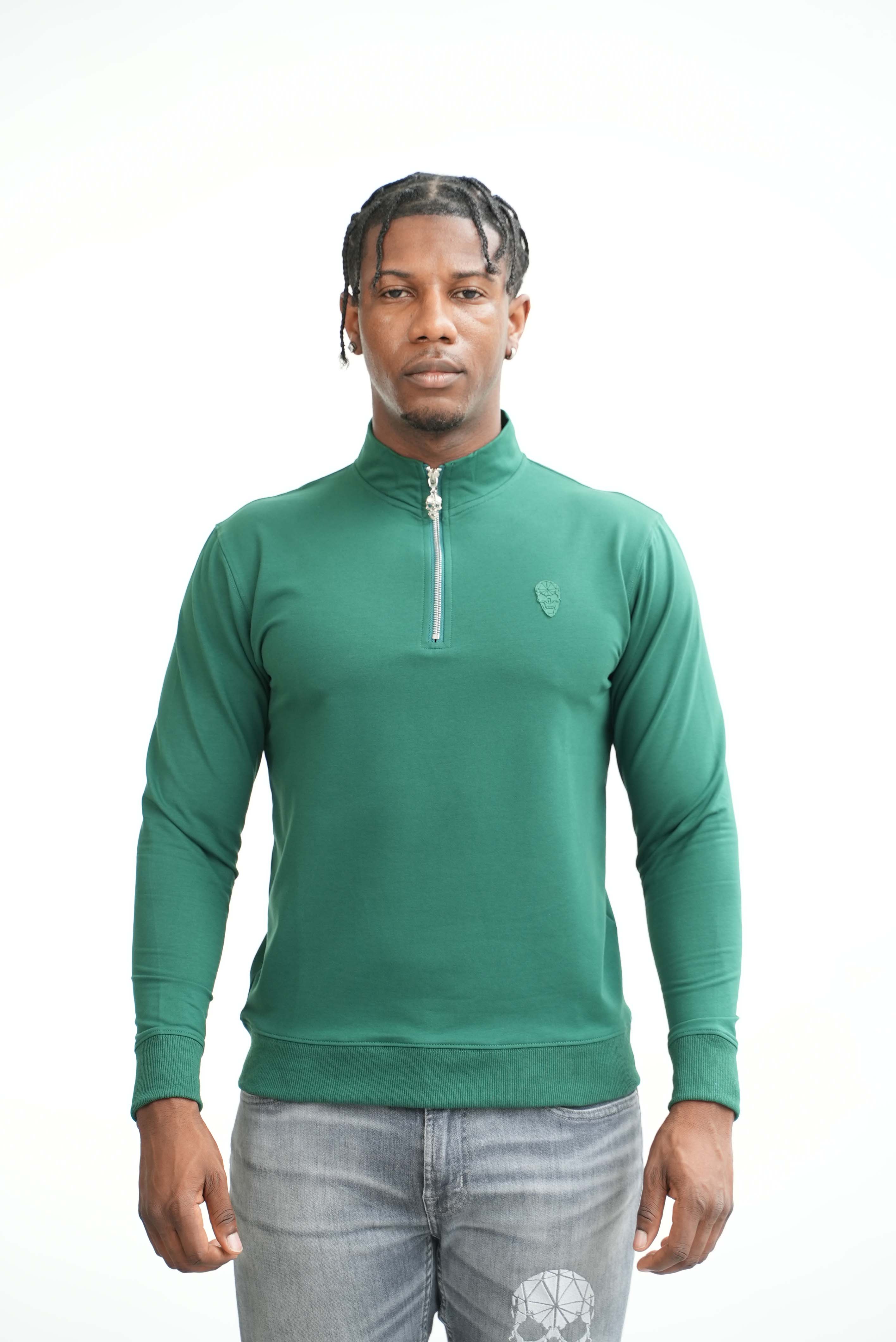 Men's Skull Badge Half Zip Green