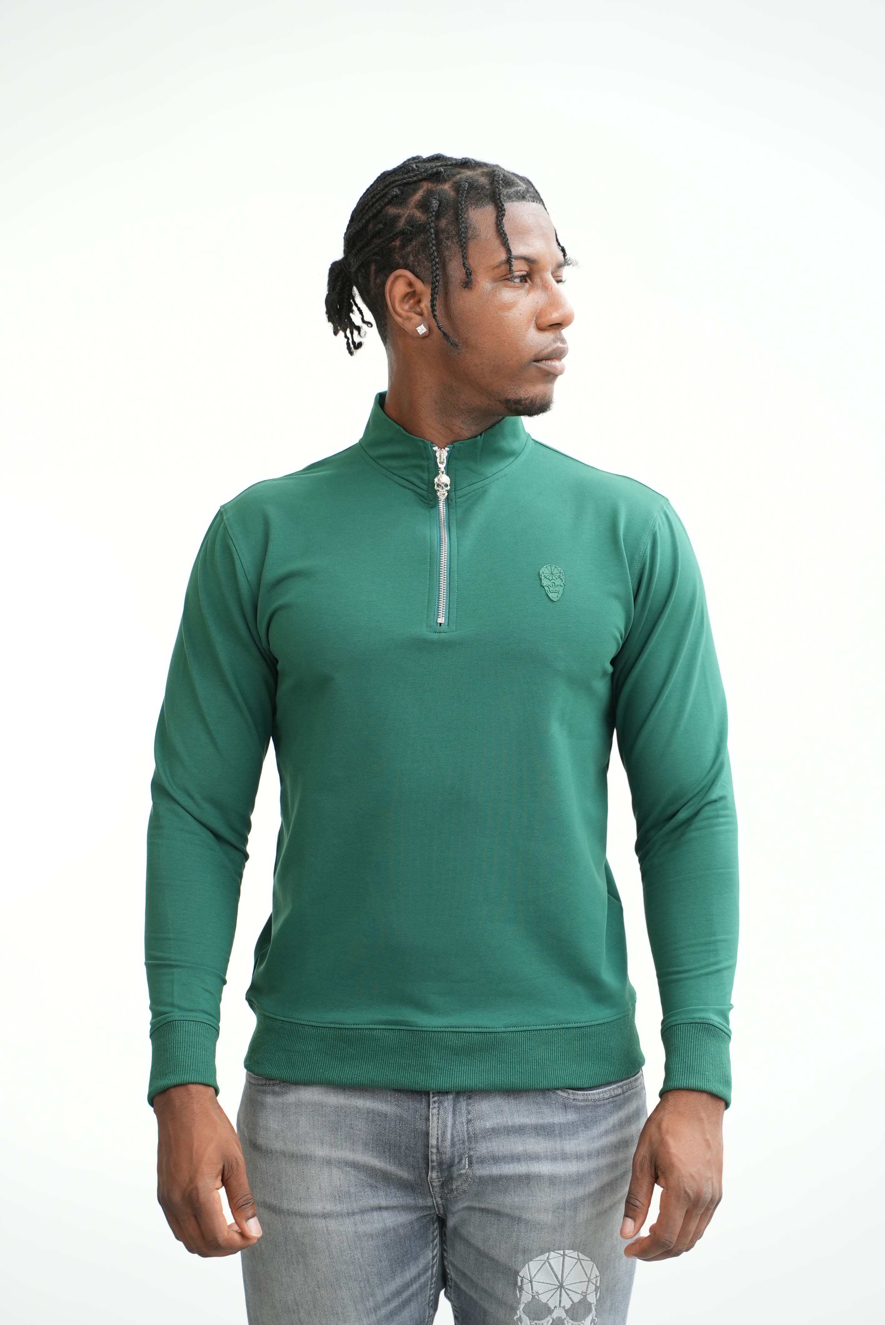 Men's Skull Badge Half Zip Green