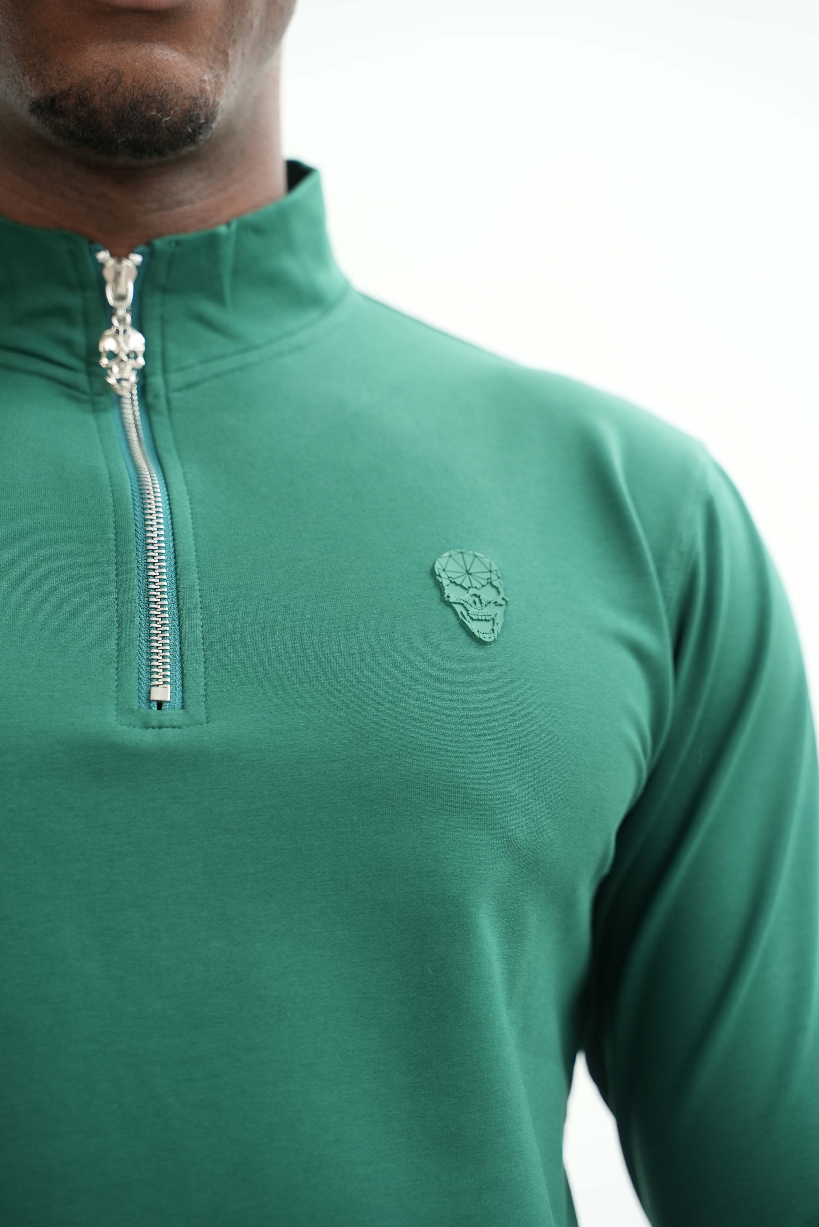 Men's Skull Badge Half Zip Green