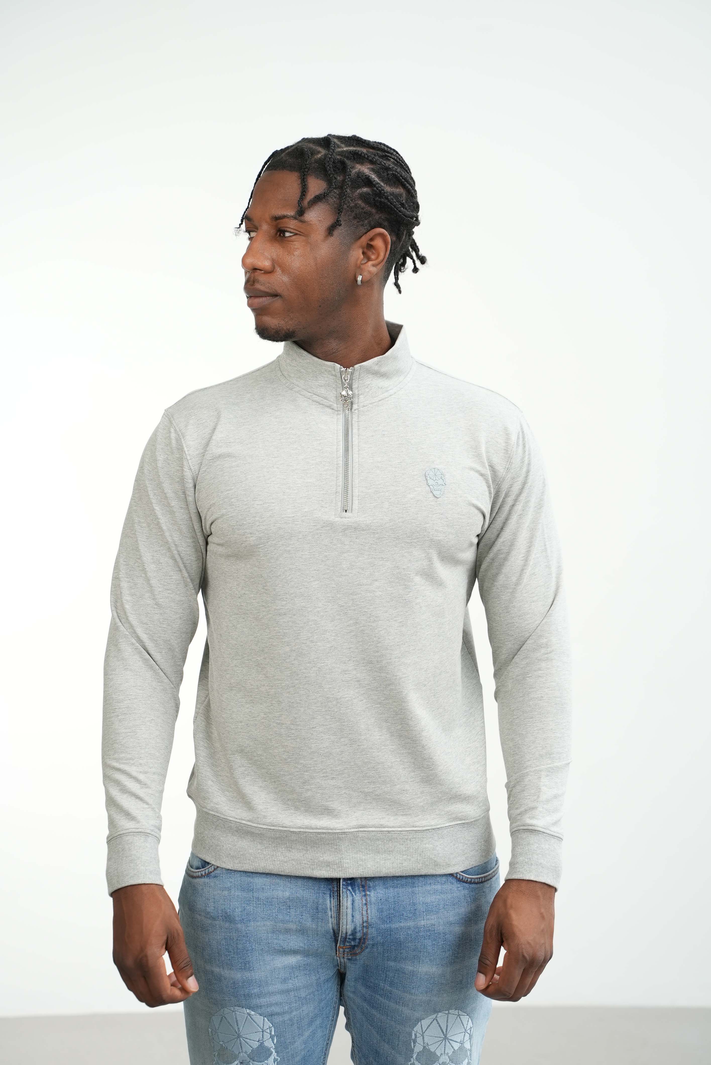 Men's Skull Badge Half Zip Grey