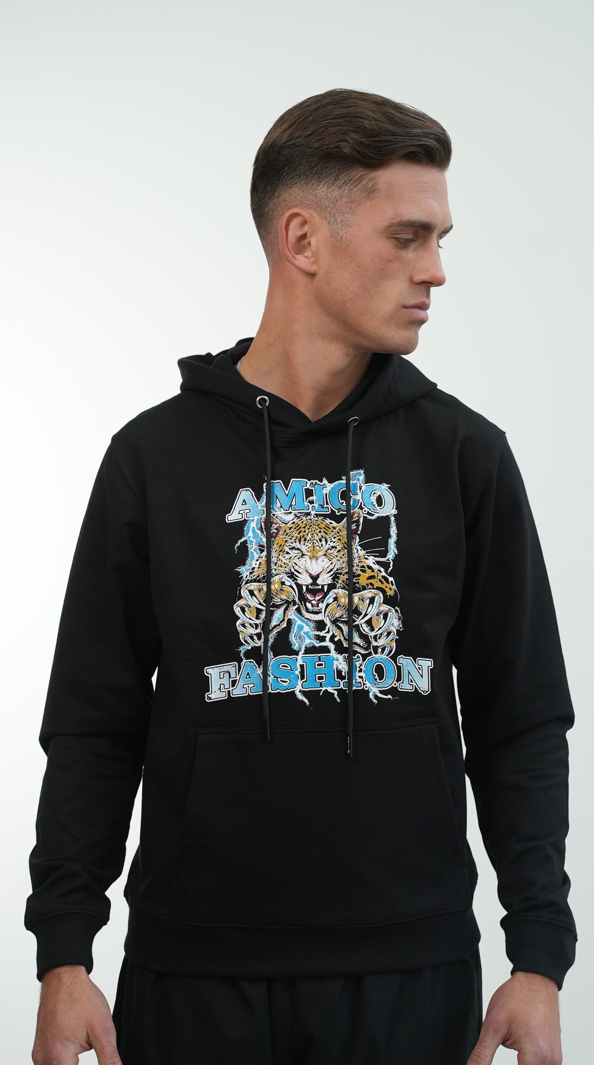 Men's Amico Lightning Tiger Black Hoodie