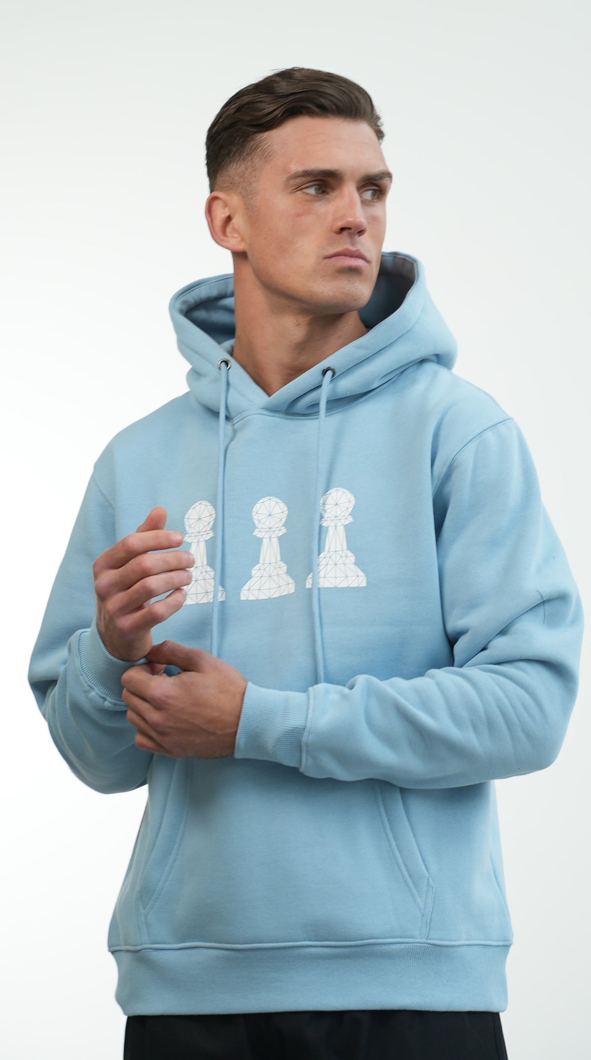 Men's Amico Baby Blue White Tri Pawn Hoodie