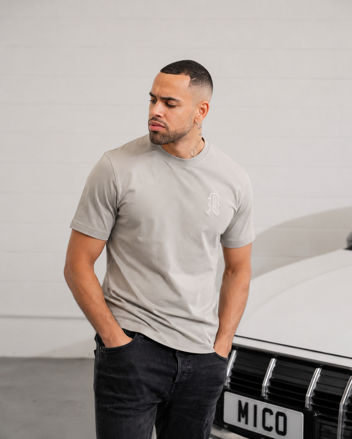Men's Grey A Embroidered Tee