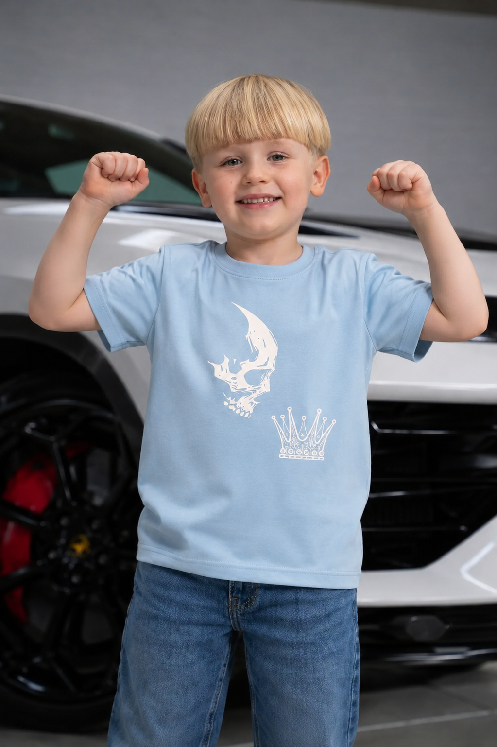 Amico Jr Baby Blue Skull Crown Tee