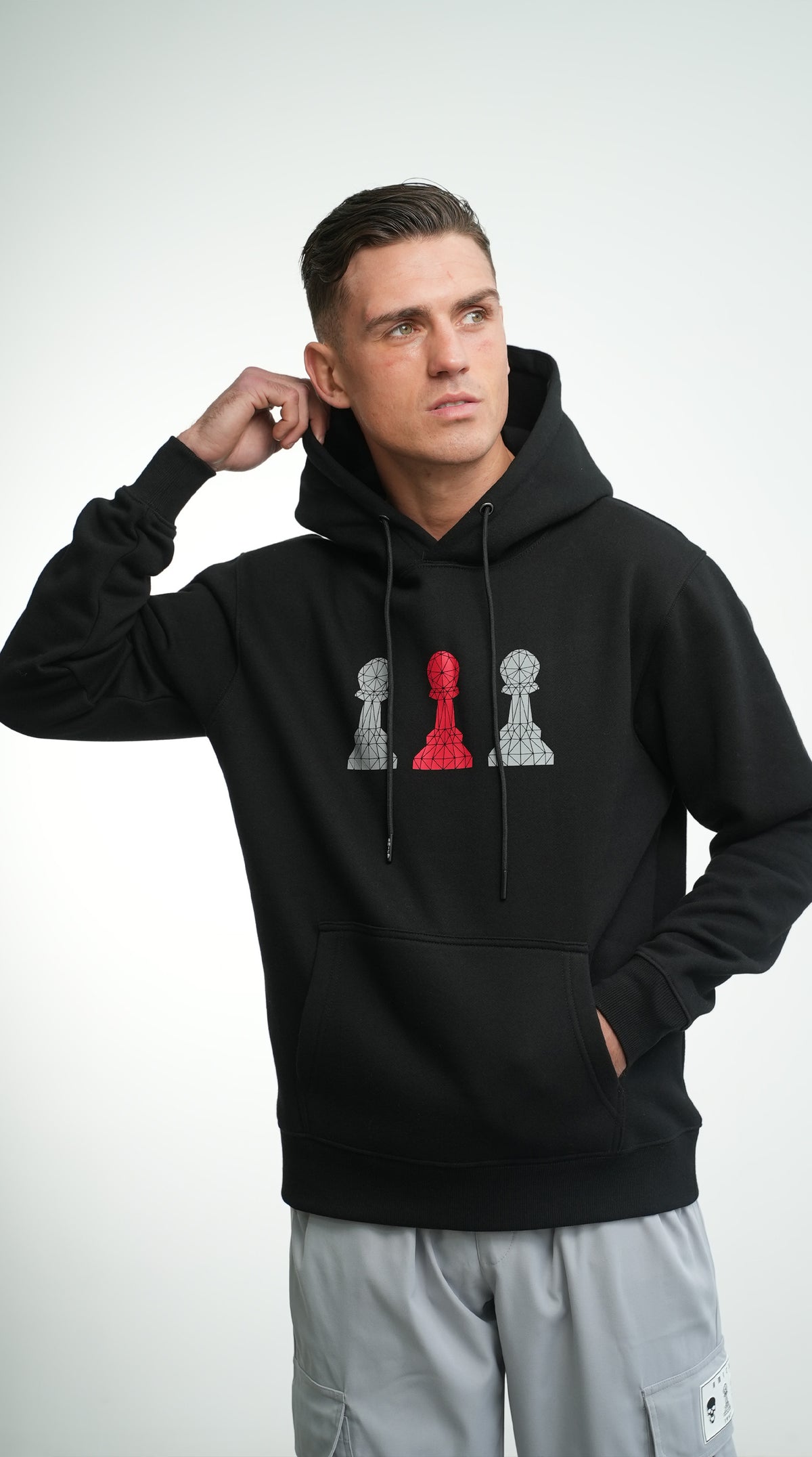 Men's Amico Black Red White Tri Pawn Hoodie