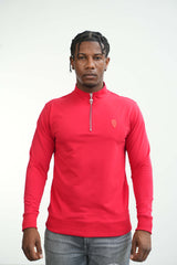 Men's Skull Badge Half Zip Red