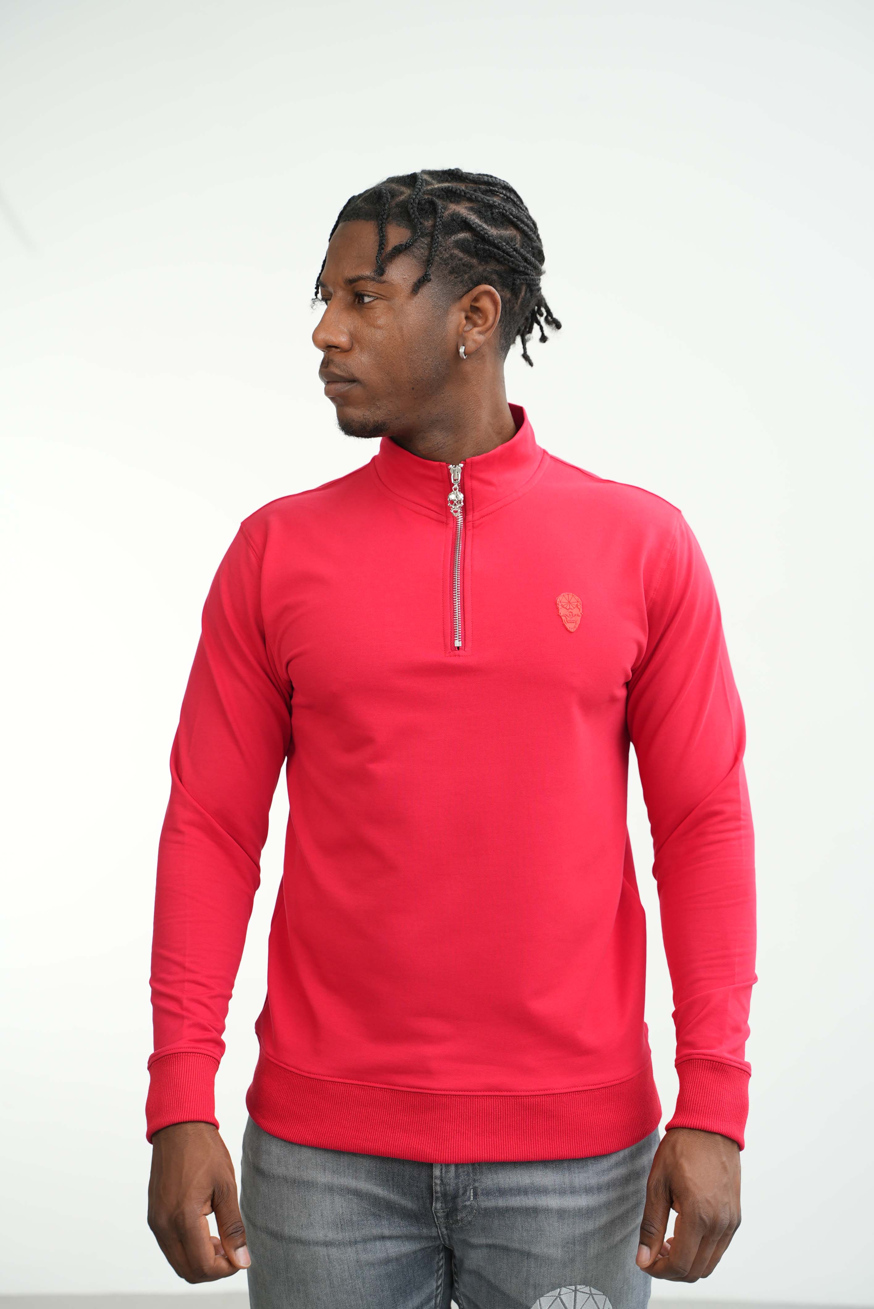 Men's Skull Badge Half Zip Red