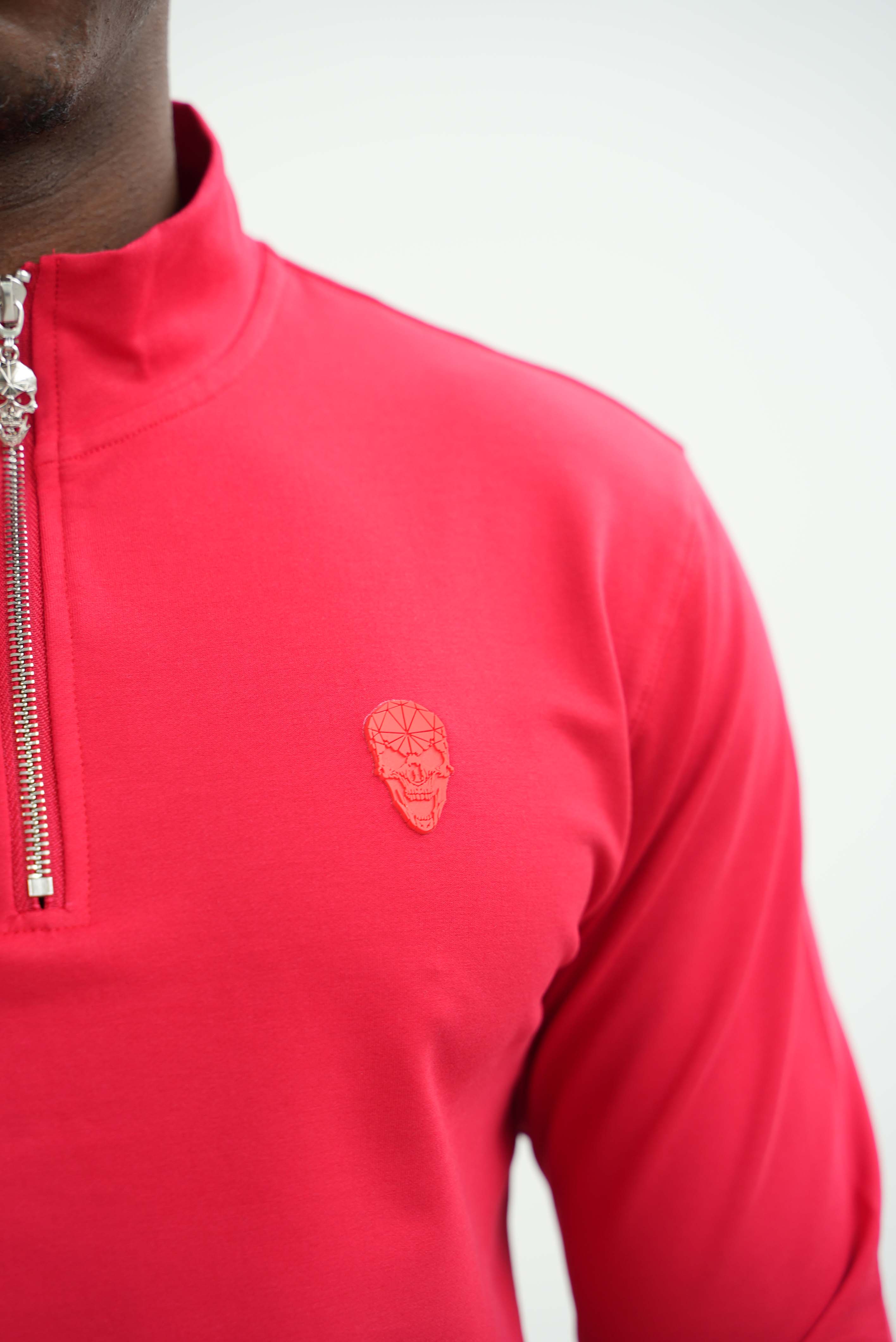 Men's Skull Badge Half Zip Red