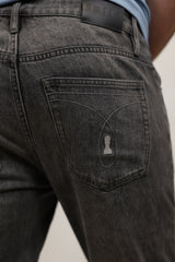 Embroidered Pawn Jeans - Light Grey