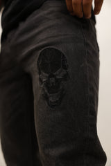 Embroidered Skull Jeans - Dark Grey