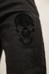 Embroidered Skull Jeans - Dark Grey