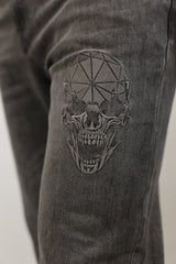 Embroidered Skull Jeans - Light Grey