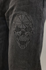 Embroidered Skull Jeans - Light Grey