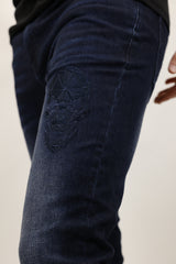 Embroidered Skull Jeans - Dark Blue